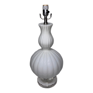 Ribbed White Glass Double Gourd Lamp Lucite Base
