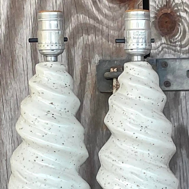 Ecru Vintage Glazed Ceramic Twist Table Lamps - a Pair For Sale - Image 8 of 14