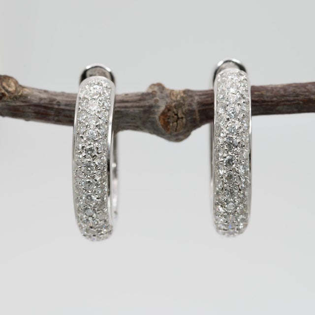 Modern 1Ct Diamond Huggie Earrings in Solid 14k Gold: Classic Everyday Hoop Style, A Pair For Sale - Image 3 of 7