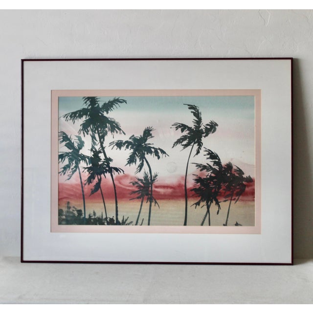 Original Nancy Balyeat Signed Watercolor Moon Palm Trees 1988 For Sale - Image 4 of 11