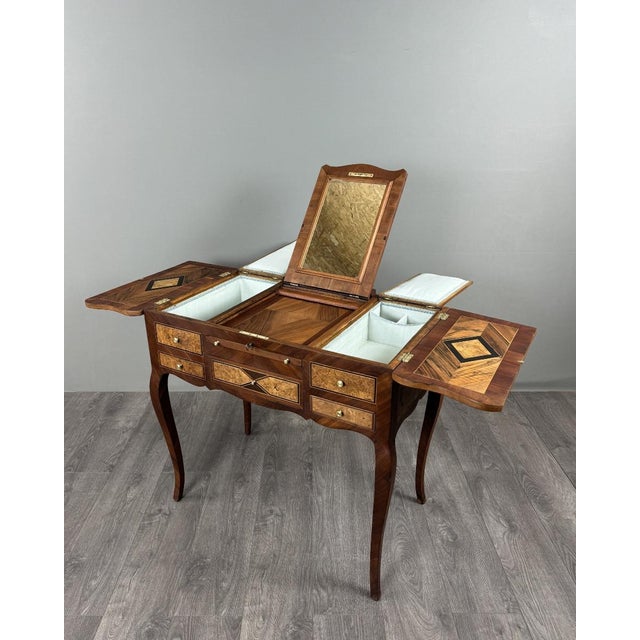 20th Century Louis XV Marquetry Dressing Table, Vanity Table with Mirror For Sale - Image 3 of 9