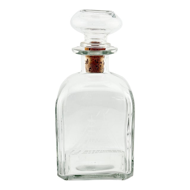 Vintage Italian Etched Glass Sailboat Decanter For Sale