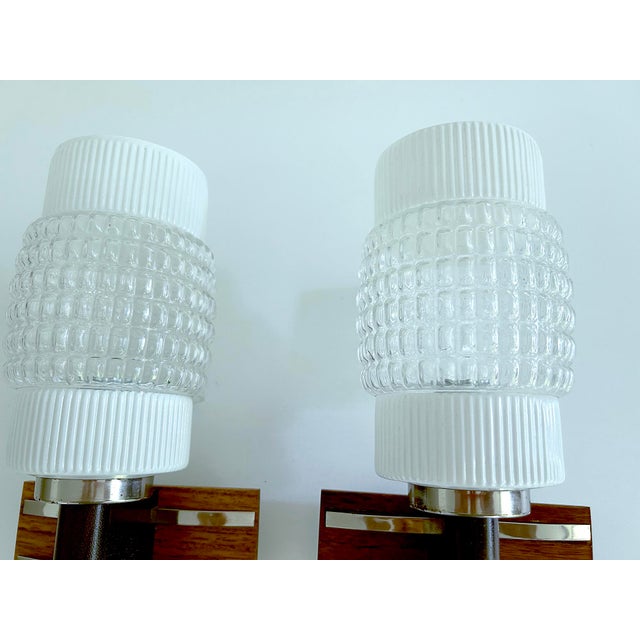 Vintage Scandinavian Teak Glass Sconces, 1960s, Set of 2 For Sale - Image 12 of 18