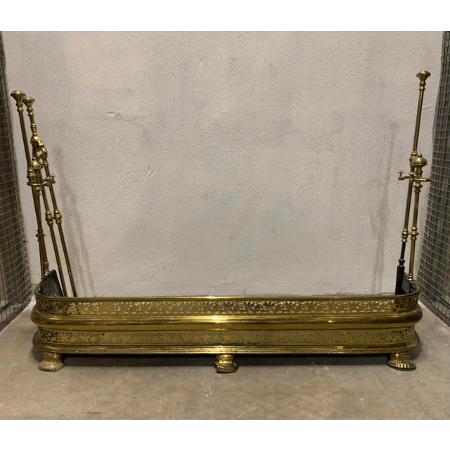 Vintage Art Nouveau Brass Fireplace Set For Sale - Image 13 of 13
