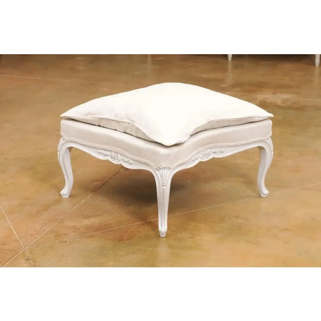 White Swedish 1890s Rococo Revival Painted Wood Stool with Carved Floral Motifs For Sale - Image 8 of 12