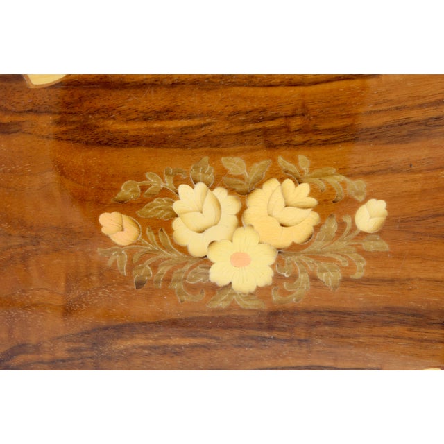 Mid Century Italian Marquetry Wooden Tray With Brass Handles For Sale - Image 4 of 9