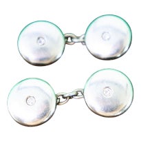 Round and Concave Gold Cufflinks with Zirconia, Set of 2 For Sale