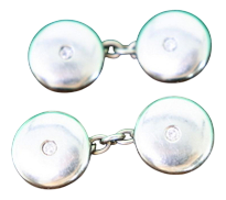 Round and Concave Gold Cufflinks with Zirconia, Set of 2