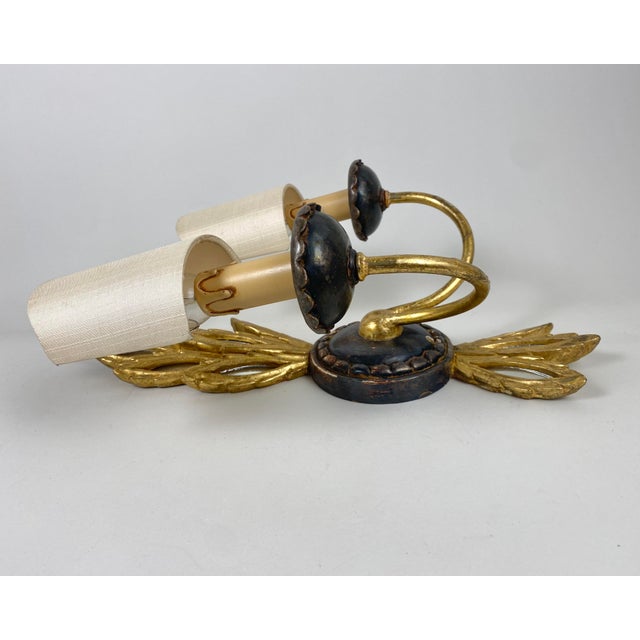 Vintage Carved Wall Sconce in Gilded Metal and Wood, 1950s For Sale - Image 4 of 8