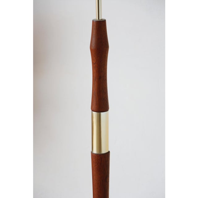 Vintage Scandinavian Floor Lamp in Wood and Gilded Brass with Beige Lampshade, 1960s For Sale - Image 4 of 12