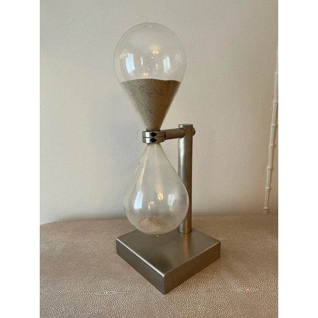 Brushed Aluminum Industrial Hourglass on Stand For Sale - Image 4 of 9