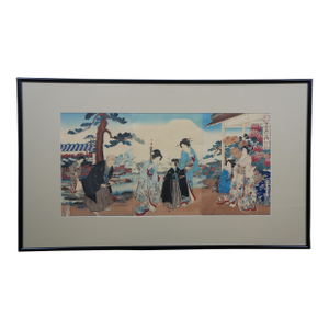 Late 19th Century Antique Japanese Chikanobu Toyohara Triptych Samurai Warrior Woodblock Print