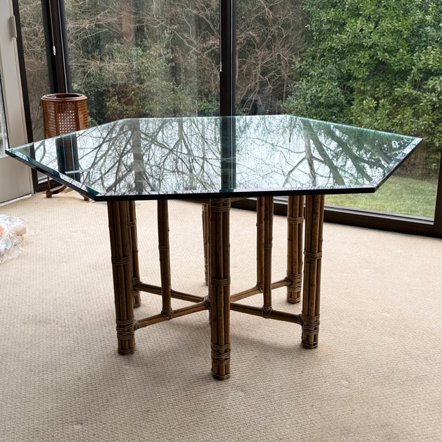 Wood Hexagonal McGuire Dining Table For Sale - Image 7 of 10