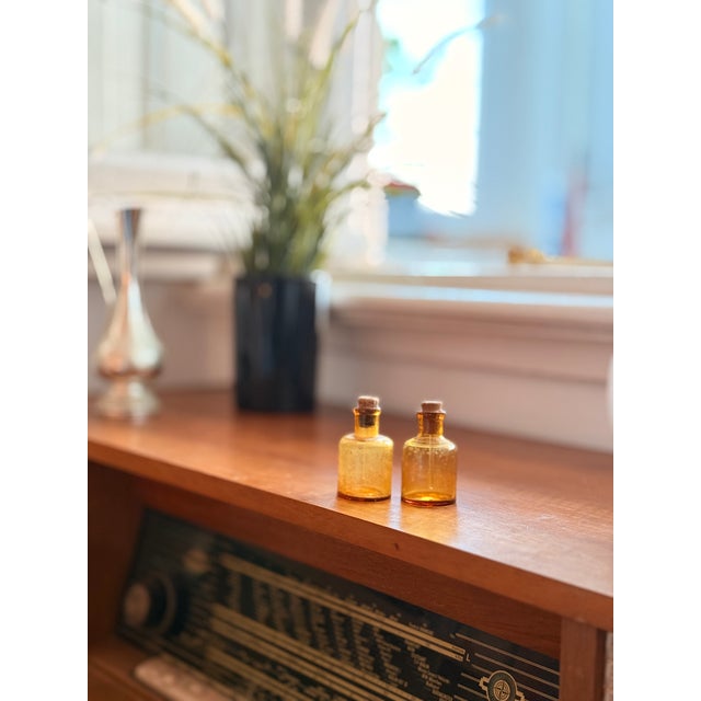 1950s Amber Glass Pharmaceutical Bottles with Cork Stopper and Glass Dropper, Portugal, 1940s-1960s, Set of 2 For Sale - Image 5 of 6