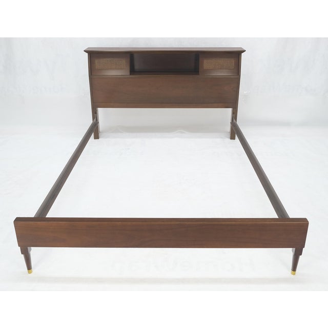 Walnut Storage Compartment Wedge Shape Headboard Queen Size Bed w/ Rails For Sale - Image 9 of 12