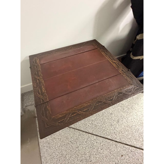 Antique Baroque Revival Carved Oak Flip-Top Games / Writing Table With Leather Inset For Sale In Chicago - Image 6 of 7