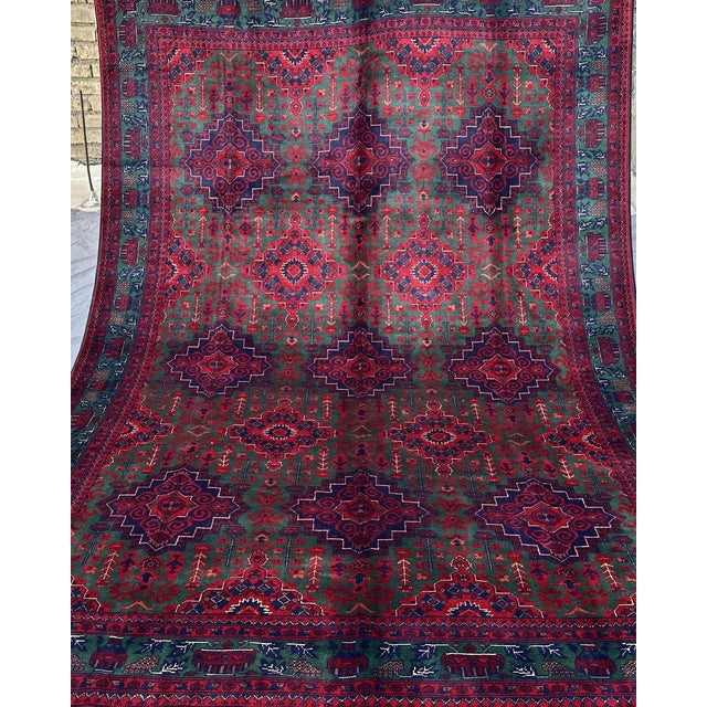 Afghan Turkmen Ersari Filpai Hand-Knotted Wool Rug, Green Field, 9'10" X 6'7" For Sale - Image 12 of 12