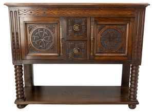Vintage French Neogothic Style Oak & Wrought Iron Buffet, 1960s