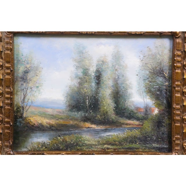 Late 20th Century Klausman Impressionist Cottage River Trees Landscape Oil Painting 24" For Sale - Image 4 of 10