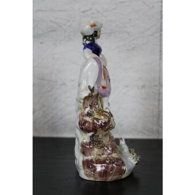 Late 19th Century Antique Late 19th Century English Staffordshire Porcelain Figurine Girl Seated on Waterfall Bird For Sale - Image 5 of 13