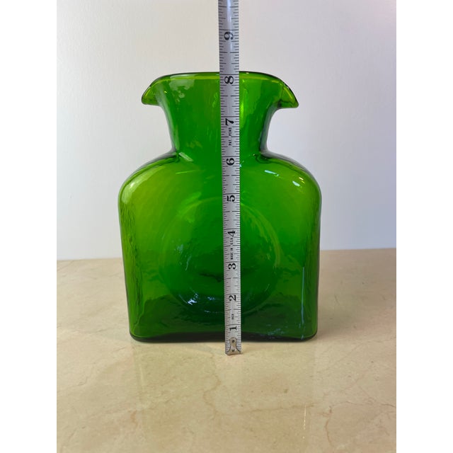 Gemstone Mid 20th Century Blenko Emerald Green Double Spout Water Bottle Pitcher For Sale - Image 7 of 9