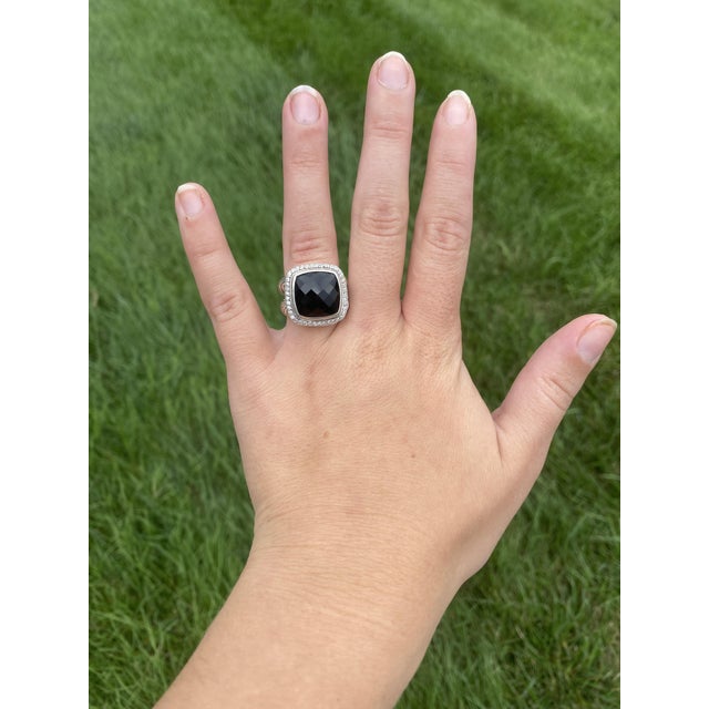 Metal David Yurman Diamond and Black Onyx Statement Ring, Sterling Silver, Size 6.5 For Sale - Image 7 of 7