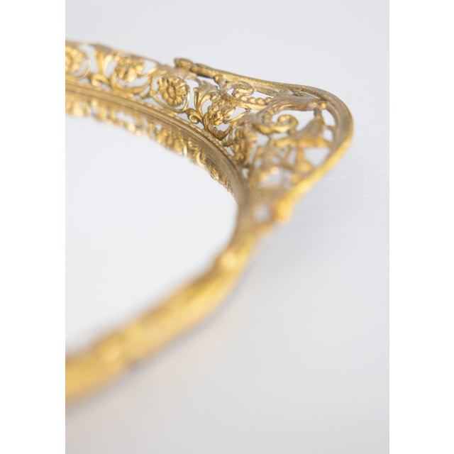 1950s Vintage French Gilt Ormolu Floral Mirror Vanity Tray For Sale - Image 5 of 6
