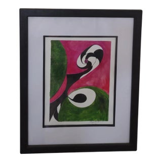 "Black & White Swirl 2" Contemporary Acrylic Painting, Framed With Glass For Sale