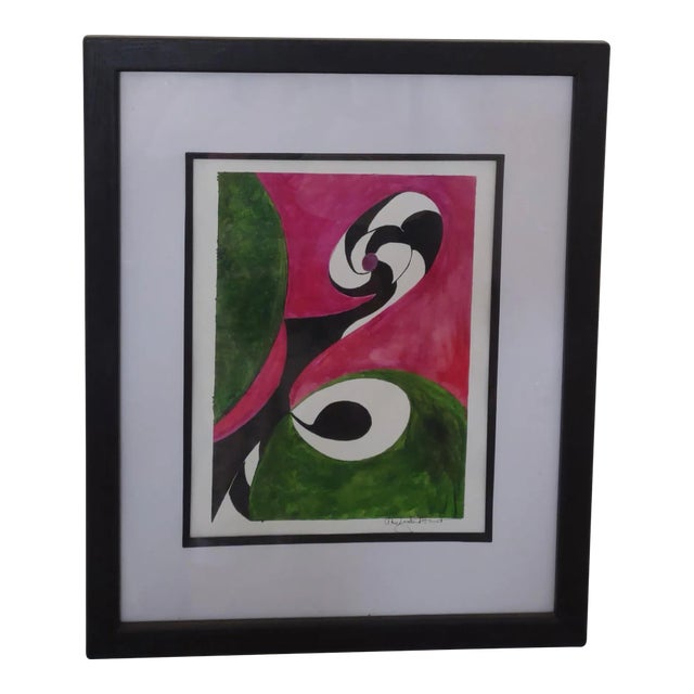 "Black & White Swirl 2" Contemporary Acrylic Painting, Framed With Glass For Sale