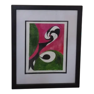 "Black & White Swirl 2" Contemporary Acrylic Painting, Framed With Glass