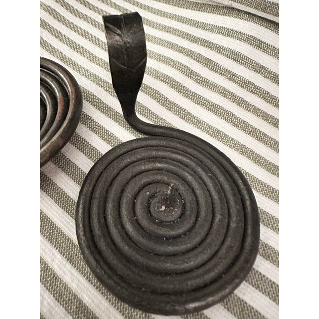 Vintage 20th Century Medieval/Rustic Hand Forged Iron Spiral Candle/ Votive Holder- Pair of 2 For Sale In Orlando - Image 6 of 11