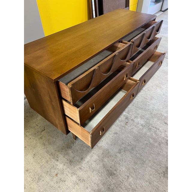 1950s Broyhill Brasilia 6 Drawer Lowboy Dresser With Mirror For Sale - Image 11 of 11
