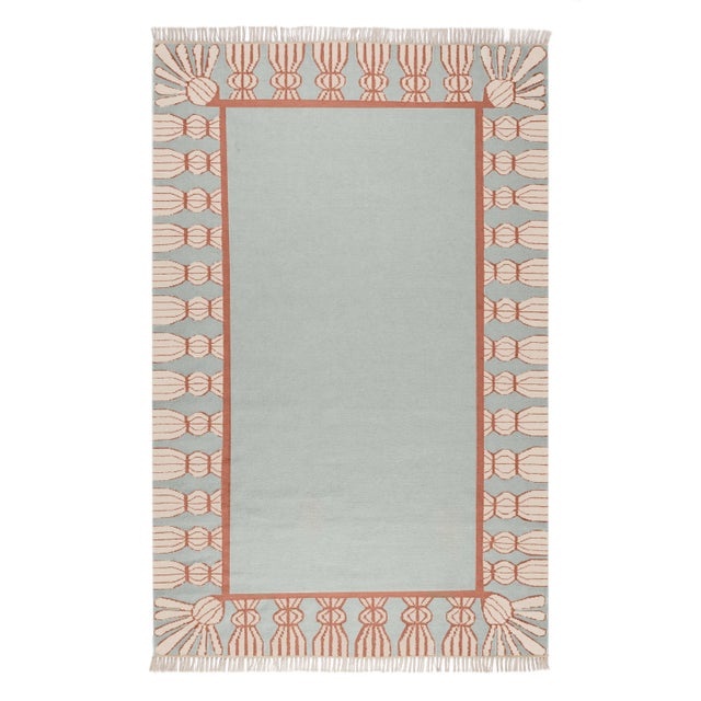 Part & Parcel Goods Wool Tassel Rug, 10' x 14', Sky Blue, Topaz and Eggshell For Sale