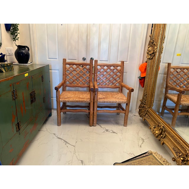 20th Century Wood Log Rustic Carved Chairs- a Pair | Chairish