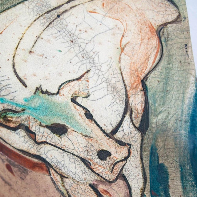 Mid Century Modern Art Pottery Tray Bull Cow Art Ceramic Decorative Raku Fired For Sale In Sacramento - Image 6 of 11