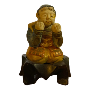 Antique Chinese Scholar or Immortal Bisque Figurine Worshiping, Kneeling Reading (Tao Scroll)