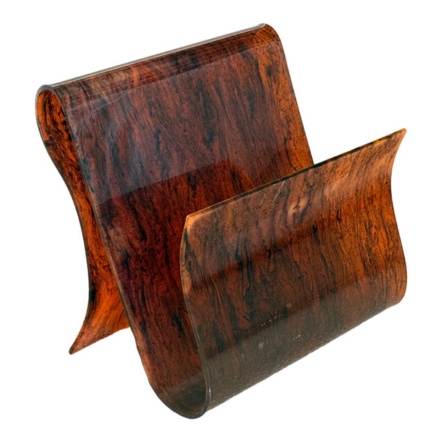 Very Rare Vintage 1970's Mid Century Modern Free Form Magazine Rack in Faux Tortoiseshell Lucite / Plexiglass For Sale