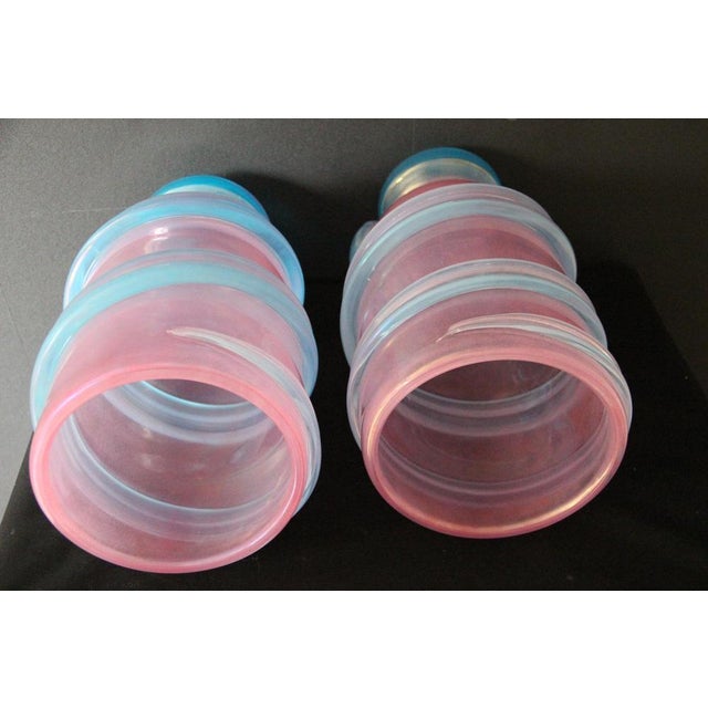 Large Pink and Iridescent Turquoise Murano Glass Vases by Gino Cenedese, 1980s, Set of 2 For Sale - Image 14 of 18
