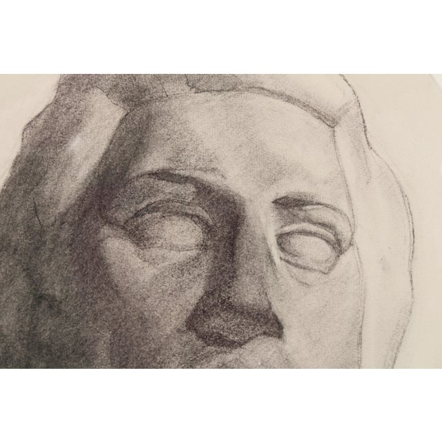 Vintage 1950s Pencil Drawing of Young Male Bust With Arched Opening Mat For Sale - Image 4 of 7