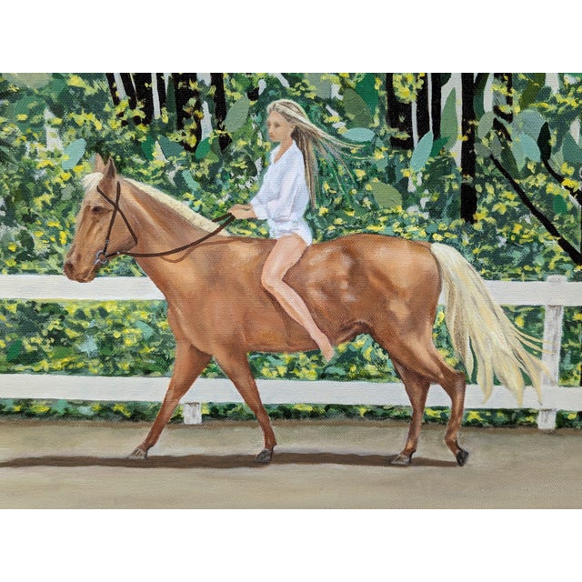 Jennifer Lively “Forest Ride” Contemporary Horse Riding Figure Through Green Foliage, 2022 For Sale - Image 10 of 11