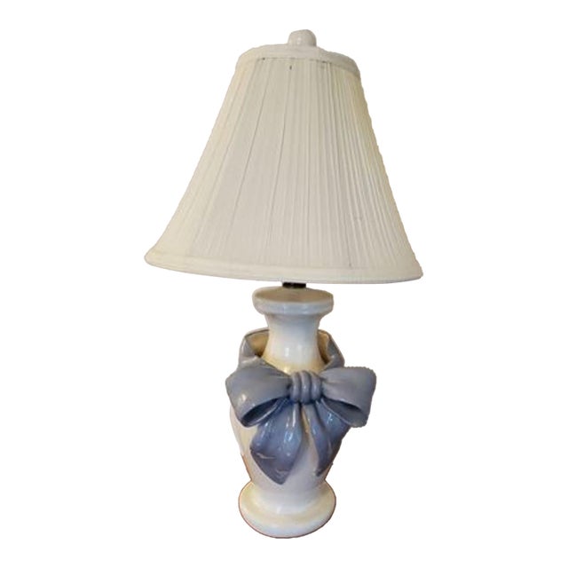 Vintage Betlar Ca. Ceramic Lamp With Blue Bow For Sale