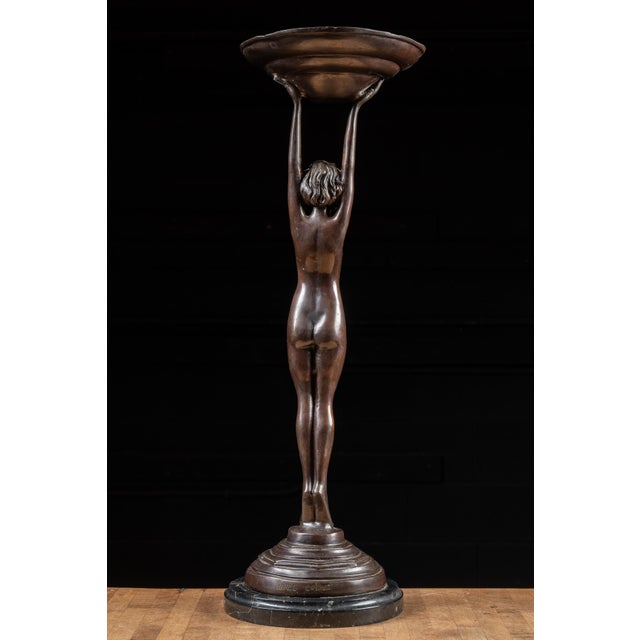 Art Deco Bronzed Spelter Nude Woman Stranding Ashtray | Signed For Sale - Image 4 of 12