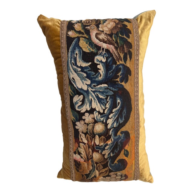Pillow With 18th Century Tapestry - Bird and Fruit For Sale