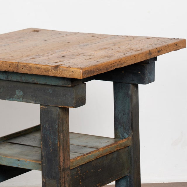 Late 19th Century 19th-Century Rustic Pine Console Table With Painted Base and Shelf For Sale - Image 5 of 12