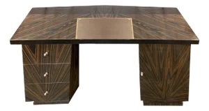 Art Deco Style Executive Veneered Desk With Leather Top