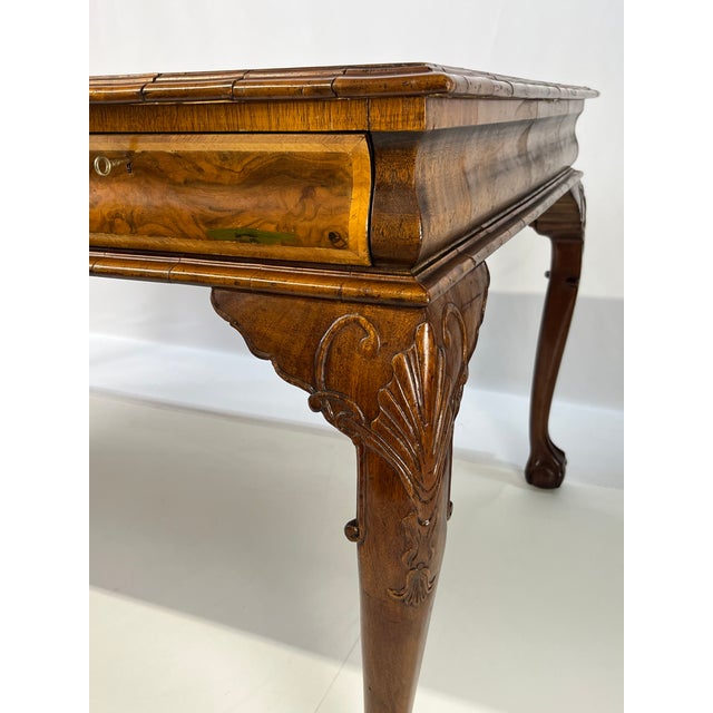 Mid 20th Century Large English Chippendale Style Burl Walnut Partners Desk With Ogee Molded Drawers For Sale - Image 17 of 18