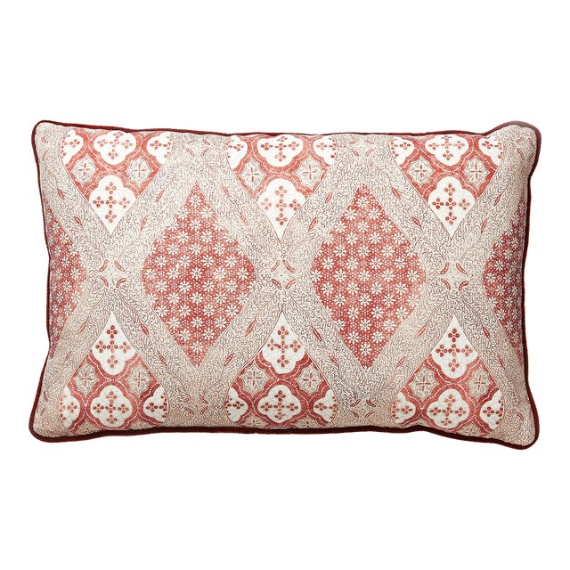 The House of Scalamandré Farrah Print Lumbar Pillow, Coral Spice For Sale