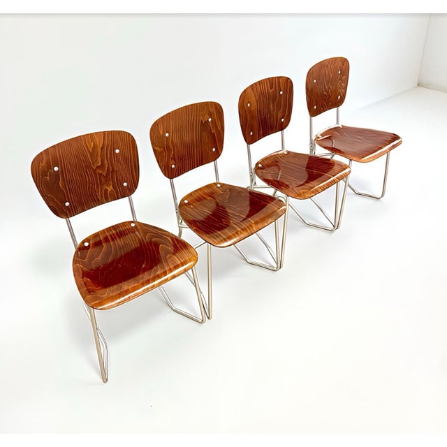 Wood Mid-Century Modern Minimalist First Edition Aluflex Stackable Folding Chairs from Armin Wirth, Switzerland, 1950s, Set of 4 For Sale - Image 7 of 18