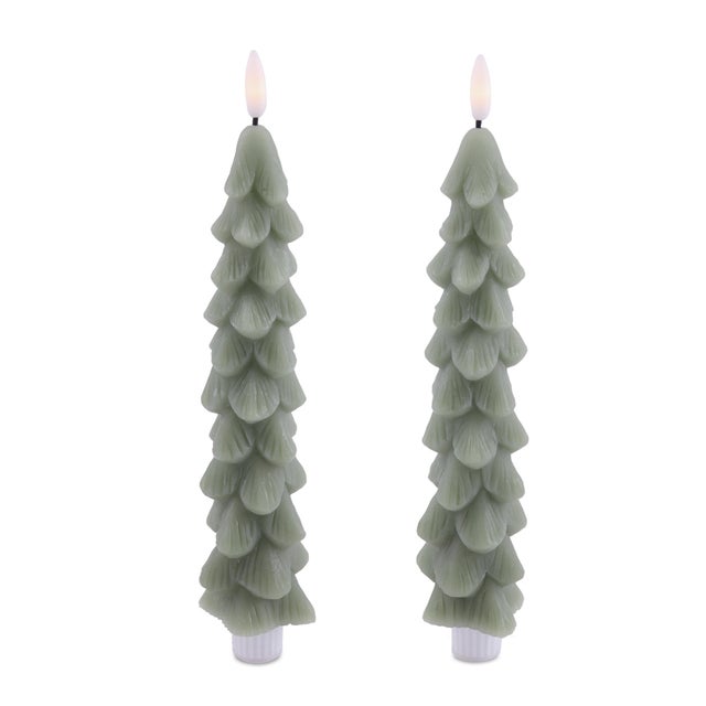 Bring a cozy woodland glow to your holiday décor with these Tree LED Taper Candles. Designed in the shape of layered...