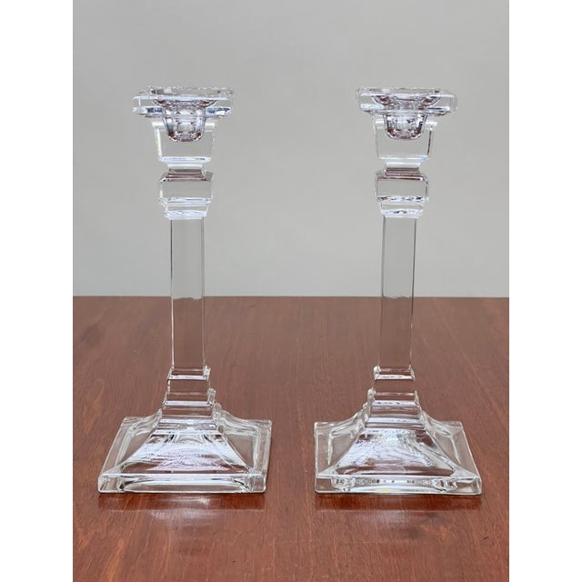 Transitional Vintage Pair Tiffany & Co Clear Crystal Candlesticks For Sale - Image 3 of 11